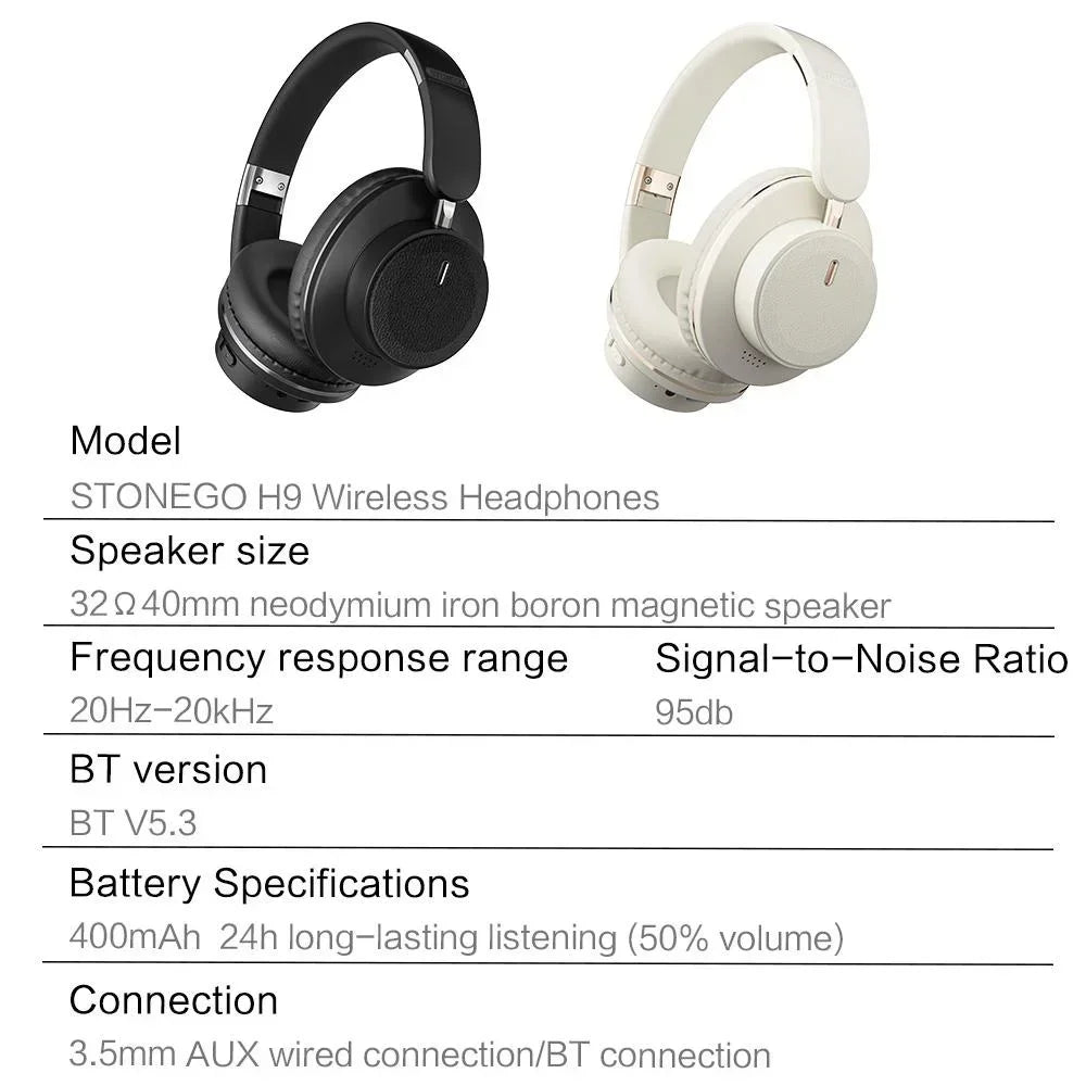 Bluetooth Headphones Wireless Headset Over Ear Foldable/Portable Fashion Aesthetic Design With 24H Long Battery Life