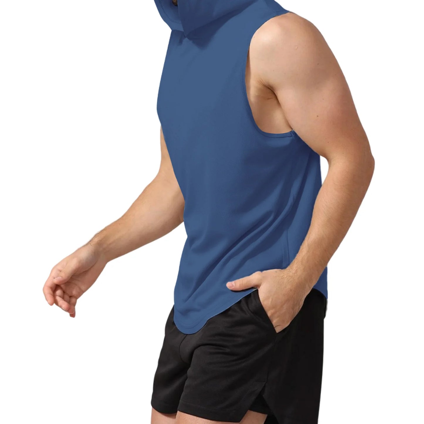 Men s Sleeveless Hooded Workout Tank Top Solid Color Athletic/Gym Vest for Bodybuilding and Summer Fitness Training