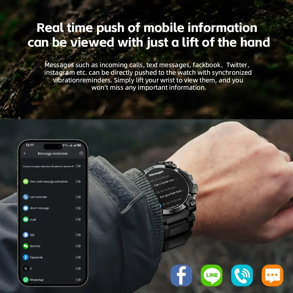 LOKMAT New Rugged Smart Watch Bluetooth Calls Wristband/Fitness Tracker Flashlight Message Push Heart Rate Monitor for Phone