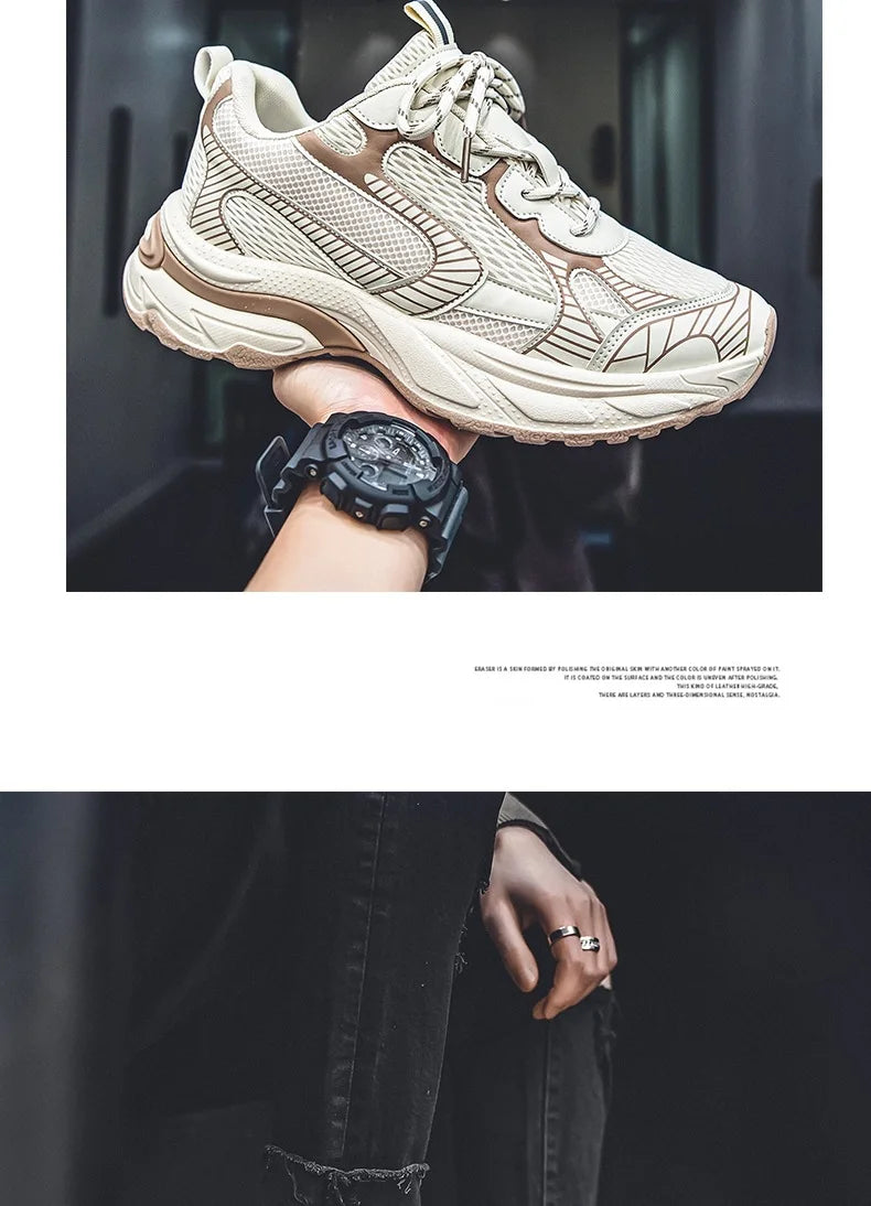 Fashion Retro Men's Shoes Design Sports Running Shoes for Men/Unique Design Sneakers Casual Trendy Thick Soled Shoes