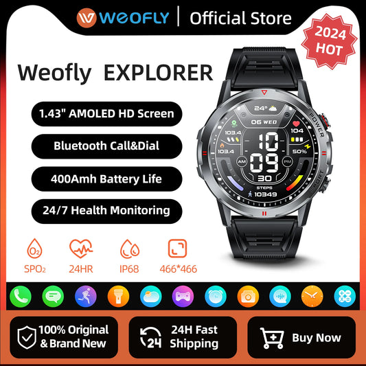 Smart Watch 1.43'' AMOLED Screen BT Calling Sport Smartwatch/Heart Rate Monitoring 400amh Men Exercise Wristband