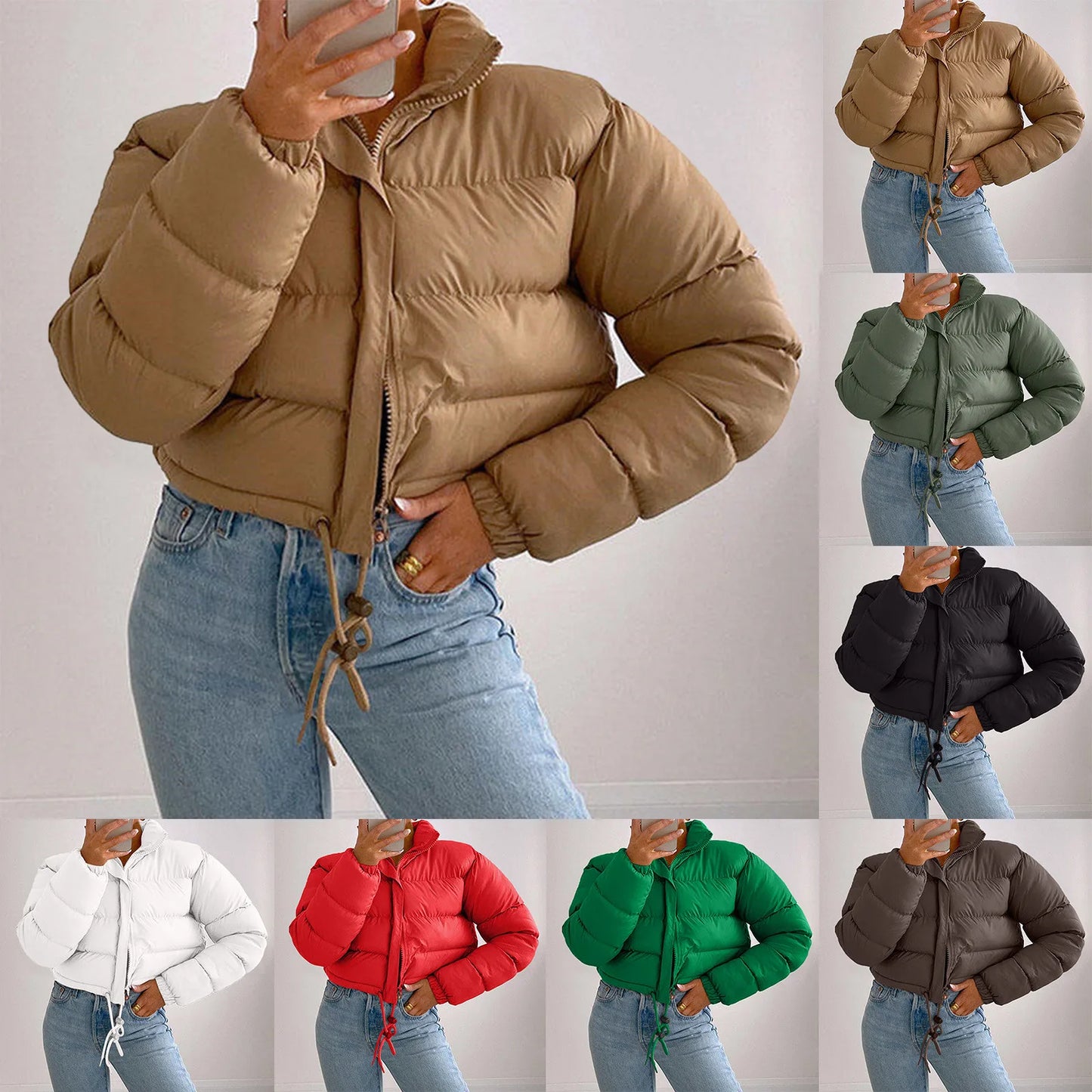 Winter Warm Short Parkas Women Fashion Stand/Collar Winter Coats Women Elegant Zipper Jacket