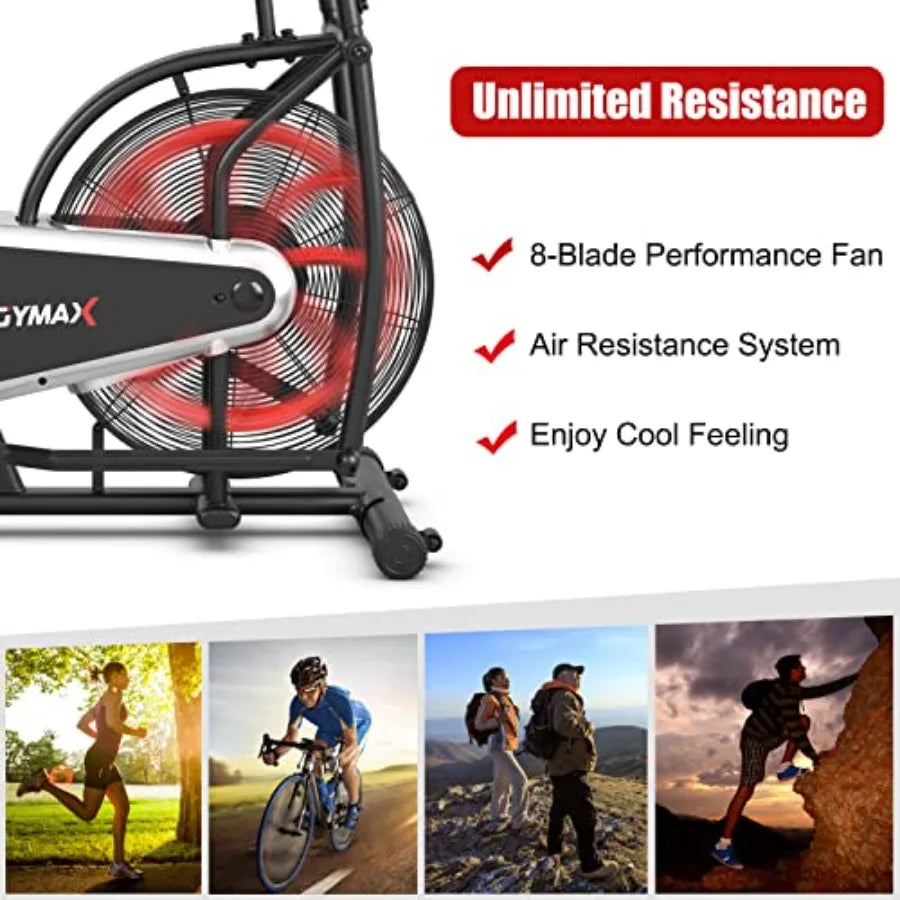 Upright Exercise Bike with Air Resistance and LCD Monitor for Home Gym/Cardio Workout Adjustable Fitness Bike with Phone Holder