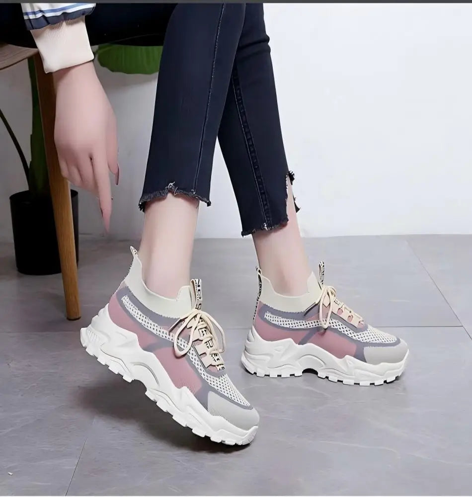 Breathable Mesh Chunky Platform Sneakers Women Lightweight/Casual Shoes Lace Up Non-slip Shoes For Streetwear