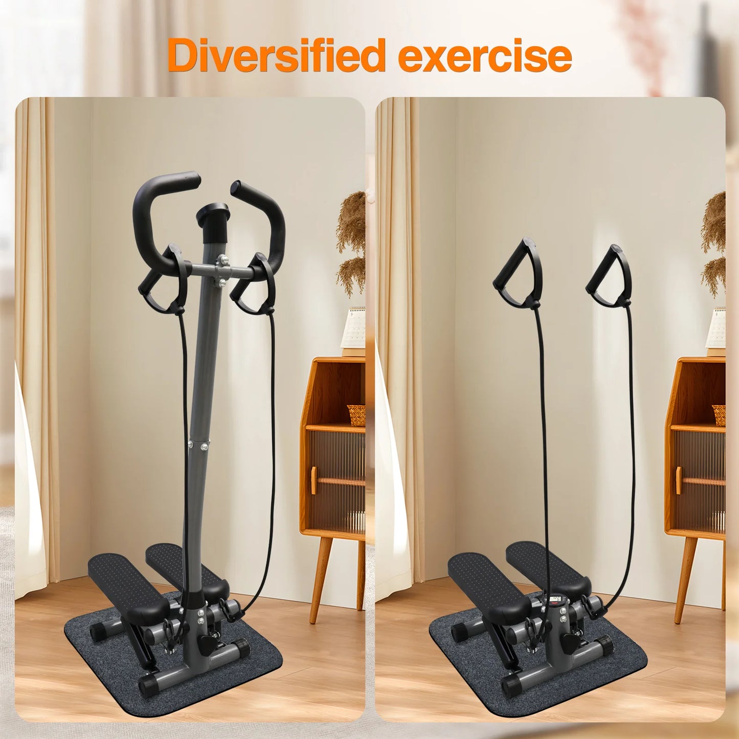Exercise Stepper Machine Fitness Twist Stepper Stair Step with Handlebar/LCD Monitor Resistance Bands Cardio Workout Home Gym