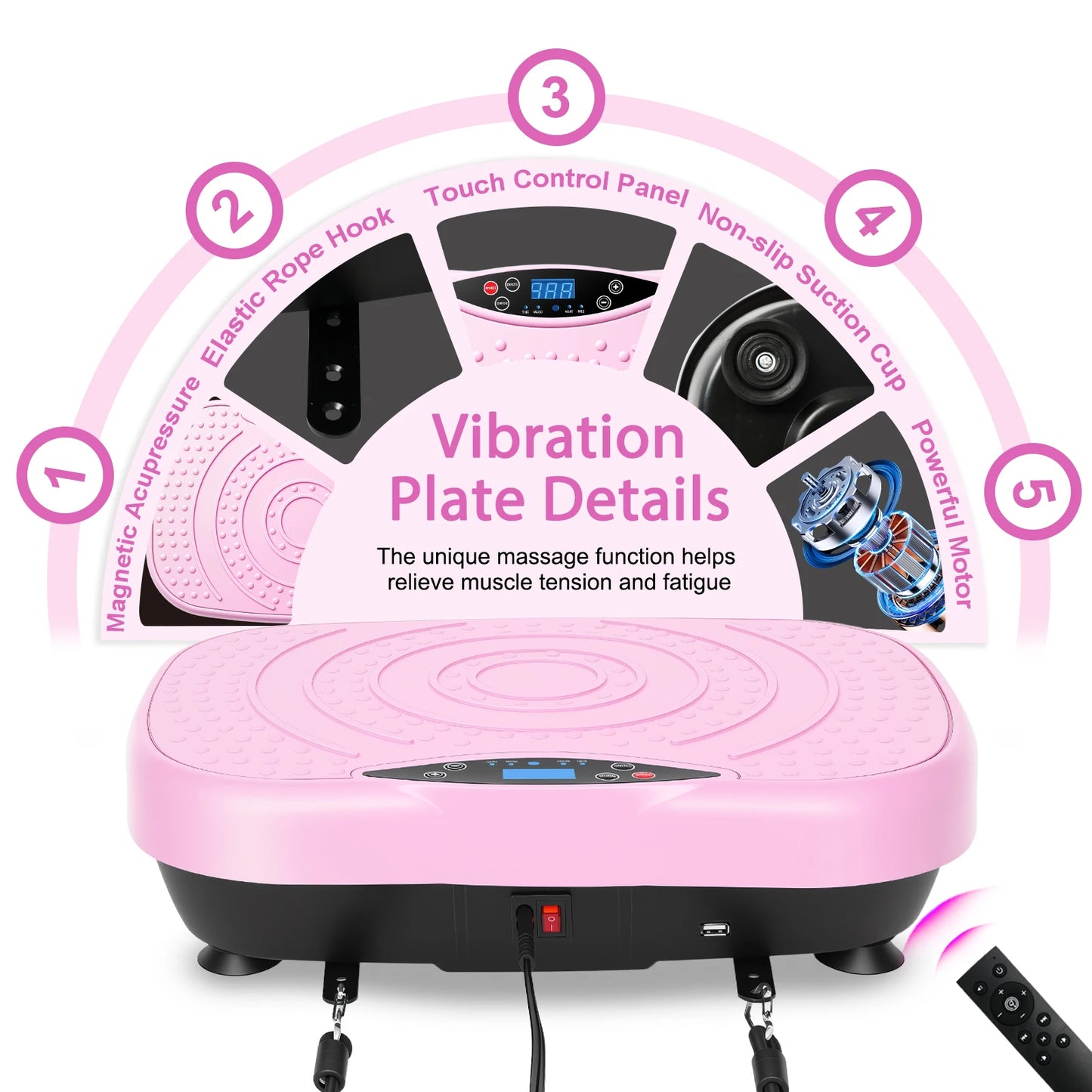 Portable Vibration Plate Exercise Machine Workout Platform with Bluetooth/Resistance Bands 5 Yoga Straps 10 Auto 200 Manual Speed Settings