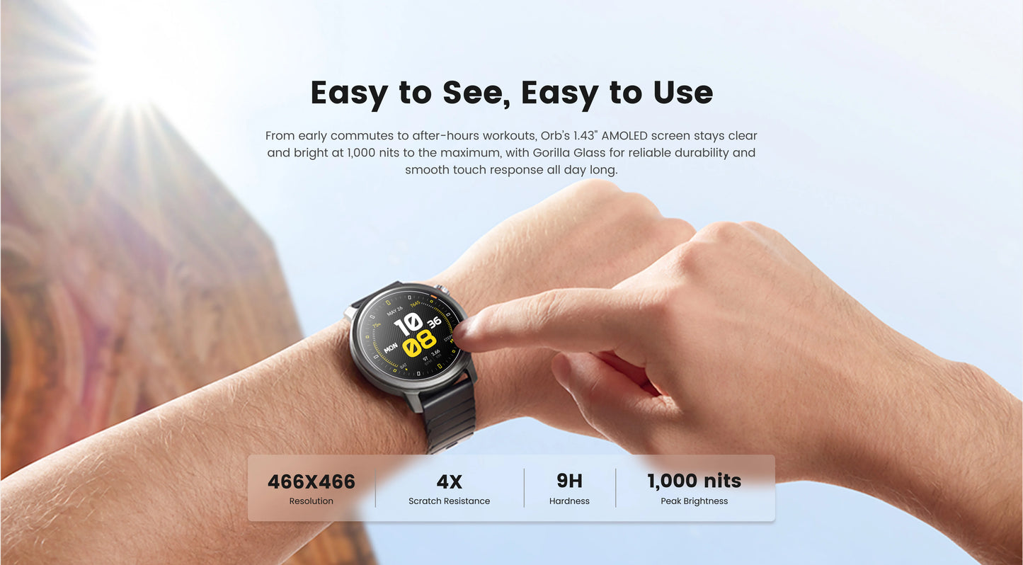 KOSPET ORB Smart Watch For Men Women Lightweight Design Waterproof/Bluetooth Call 8 Apex Motion Sport Modes 180 Training Modes