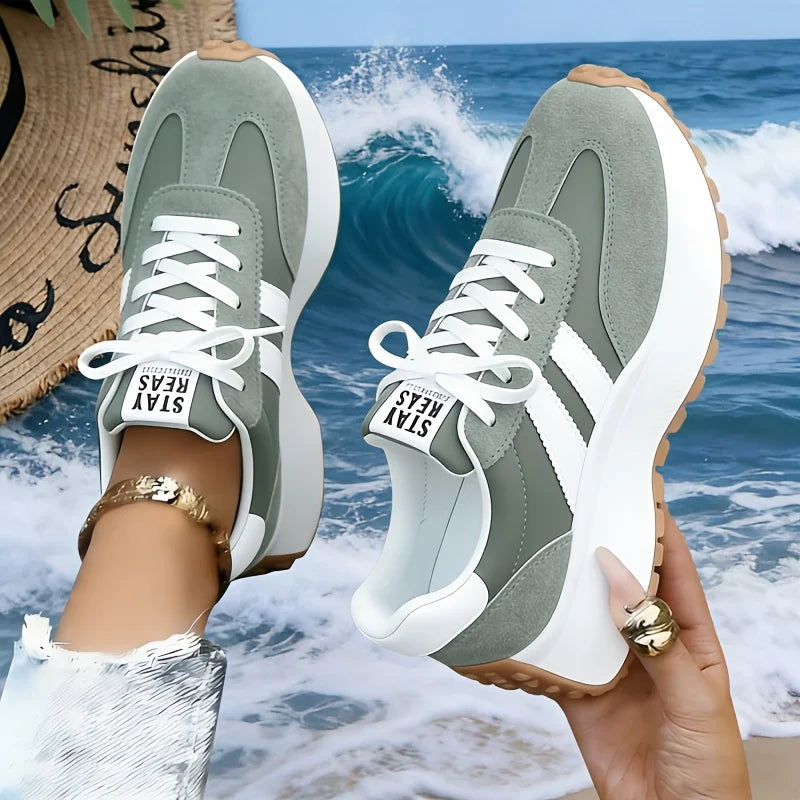 Women Retro Stripe Platform Sneakers Vintage Suede Lace Up/Casual Shoes Thick Sole Non Slip Walking Trainers Fashion