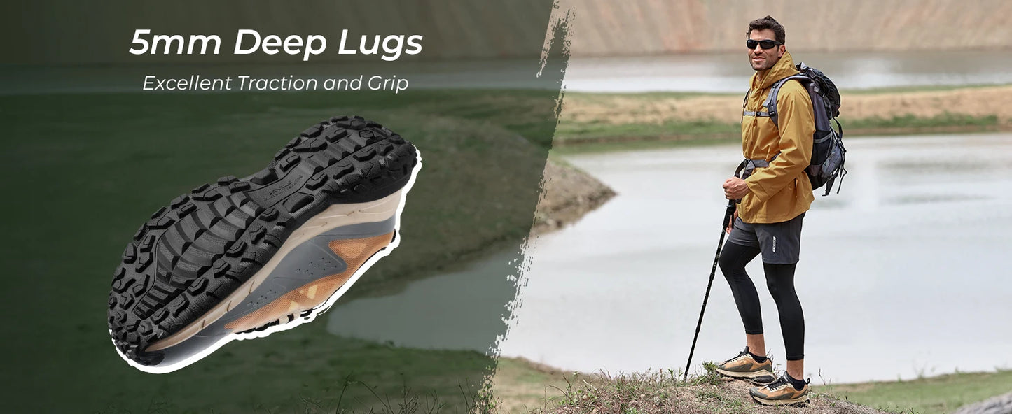 Fittington Wide Shoes For Man  Breathable Mesh Upper Sneakers/Non-Slip Trekking Hiking Walking Shoes With High Arch Support