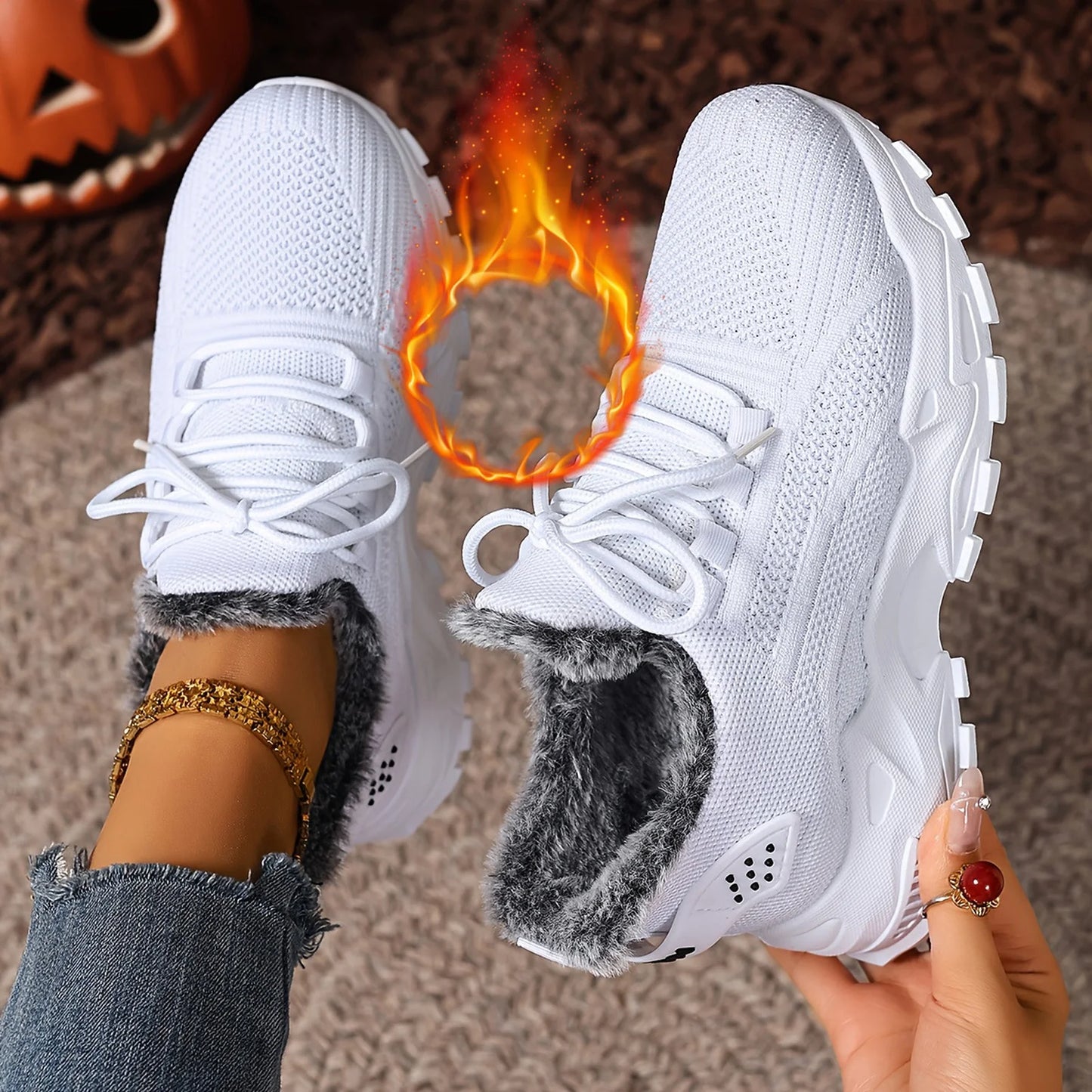 Sneakers Women's Winter Warm Sports Shoes Non Slip Soles/Suitable for Cold Weather Outdoor Walking Sports Shoes Ladies Sneakers