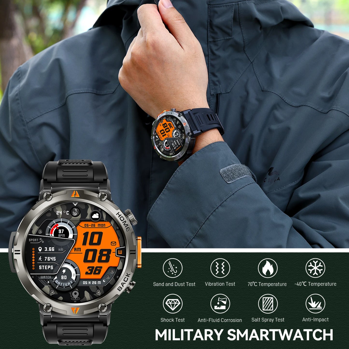 EIGIIS KE3 New Bluetooth Call smartwatch for men Full Touch Screen/With Health Monitor heart rate Flashlight Smart watch