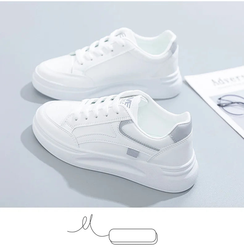 Outdoor Women Walking Shoes Skateboarding Shoes Women Sneakers/PU Leather Lace-Up Breathable Jogging Casual Sneakers