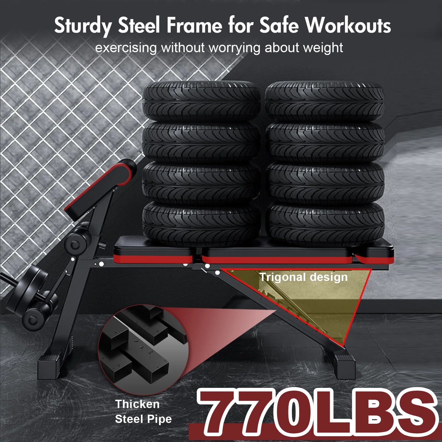 Adjustable Weight Bench 7-Level Foldable with Extended Headrest/Leg Extension Incline Decline Bench 770 lbs Full-Body Strength