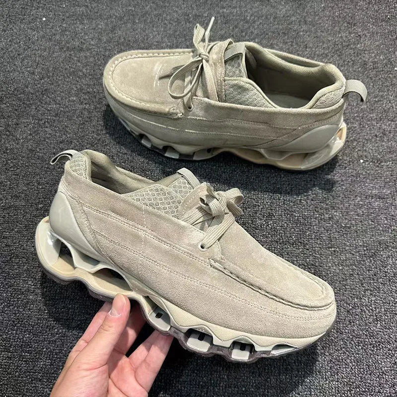 New Spring Summer Casual Leather Shoes Korean Style Round Toe/Lace Up Elevator Sole Minimalist Elegant Fashion Footwear