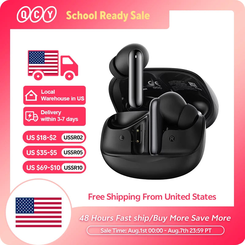QCY Melobuds N50 ANC Bluetooth 5.4 Wireless Earphones Active Noise Cancellation/6 Mics Clear Call Earbuds Multipoint Connection