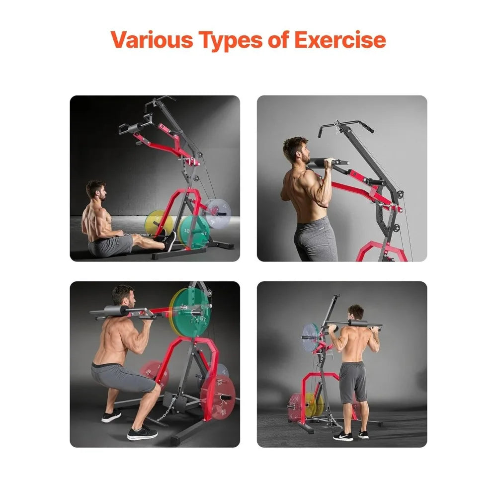Home Gym Equipment, Leverage Gym with 2:1 Ratio LAT Low Row System/Strength Training Machine for Squats Deadlifts