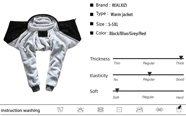 Winter Jacket Men Warm Coat Thick Fleece Male Zipper Hooded Jackets/Casual Hooded Sportswear Outerwear Long Sleeves Sports