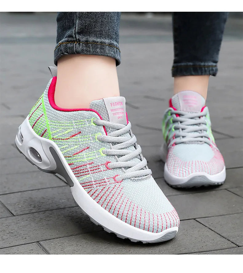 Trendy Shoes for Women Summer Breathable Comfortable Sneakers/Lace up Running Shoes Women's Knit Mesh Design Sports Shoes