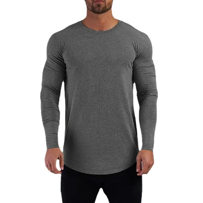 Plain Cotton Breathable Long Sleeve Clothing Gym Fitness Bodybuilding/Sport T-shirts Men's Workout Casual Slim Fit Autumn Shirts