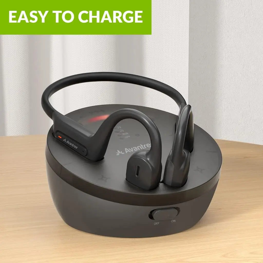 Open-Ear TV Earbuds with Clear Dialogue/Bluetooth Transmitter & Charging Dock Optical Passthrough