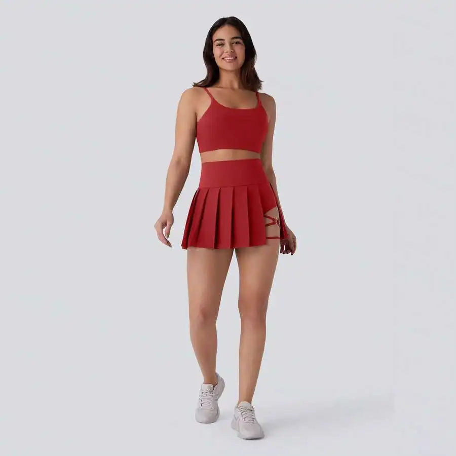 Women's Pleated Skirt With Criss-Cross Thigh Cutout/High Waist Solid Color Casual Sporty Style
