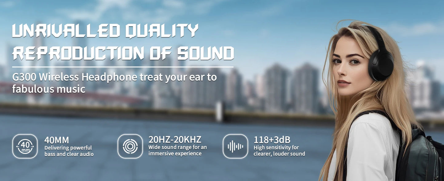 ATTACK SHARK G300 Wireless Bluetooth Headphone with ENC Noise Cancellation/Rechargeable Over Ear Headset, 3.5MM Audio Jack