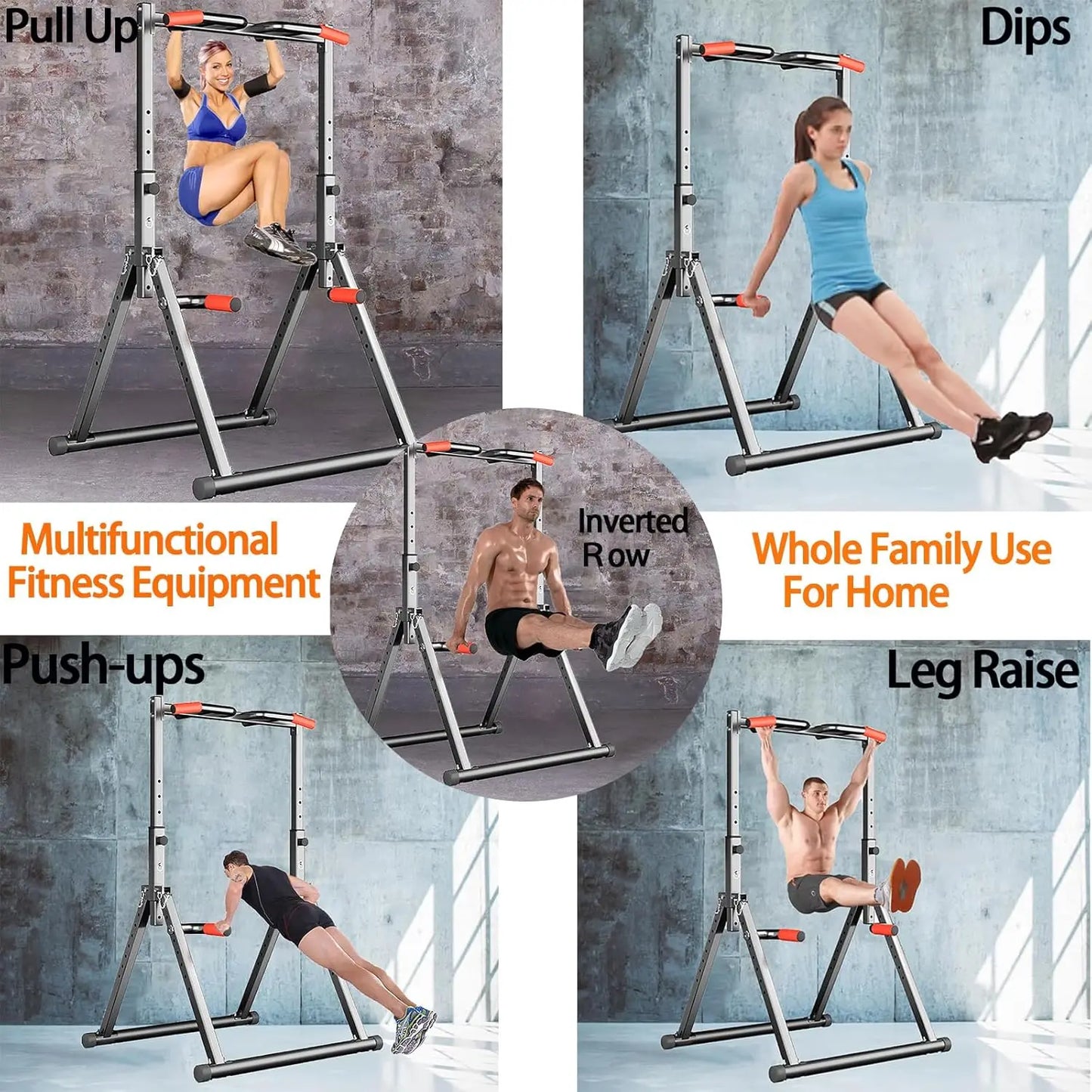 Foldable Power Tower Dip Station Pull Up Bar Station Adjustable/Multifunction Fitness Tower Station Training Equipment