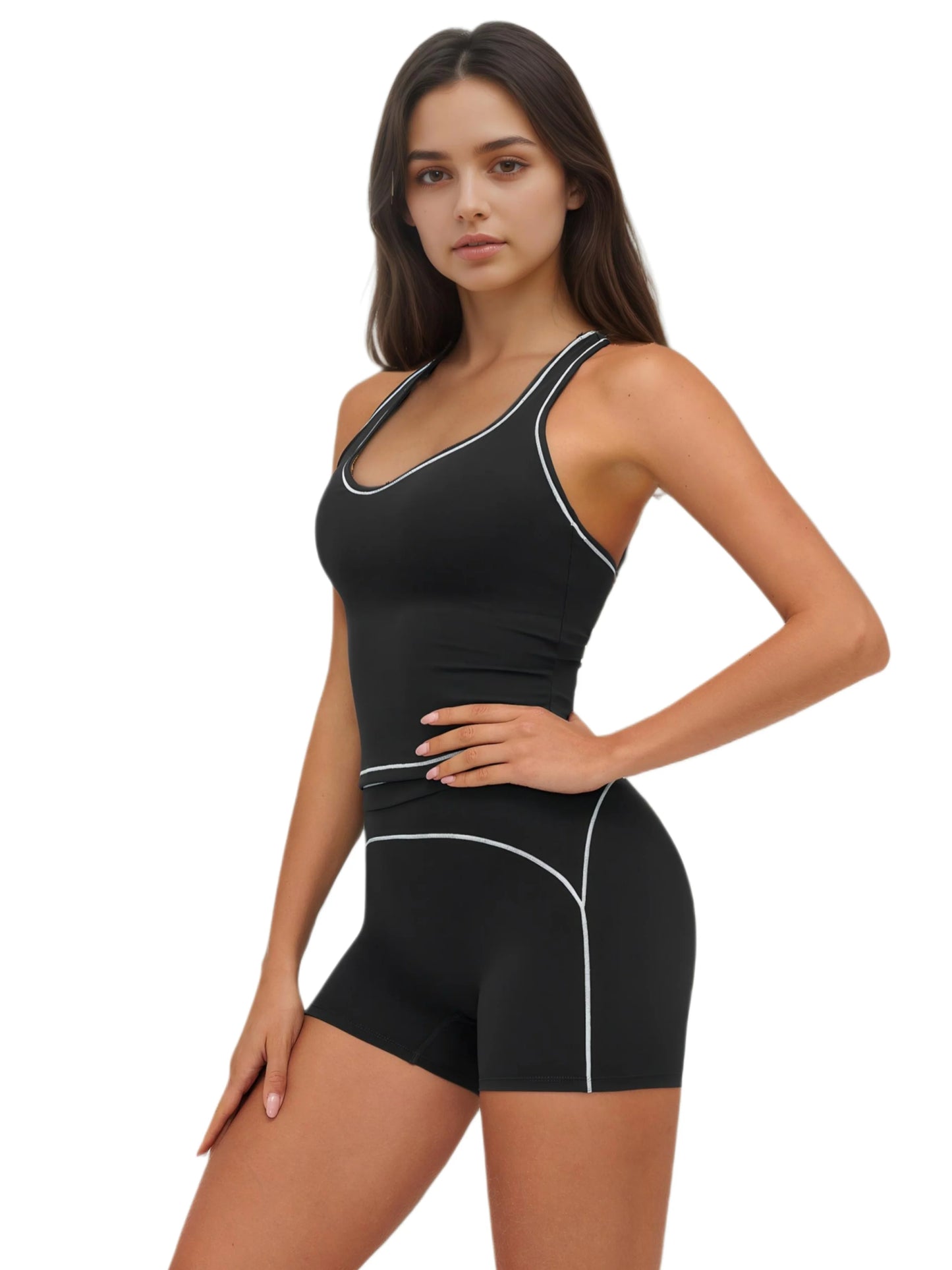 Airila 2-Piece Yoga Set, Racing Vest Yoga Shorts Outdoor Sports Shorts/Removable Pads 4-Way Stretch Fitness Shorts