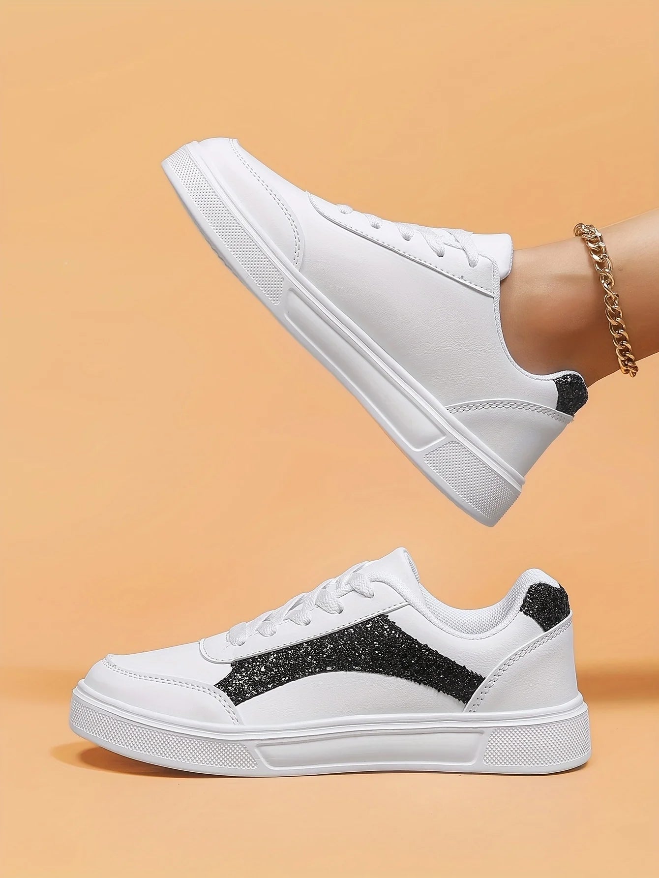 Women's Low-top Casual Sneakers, Sequin Trendy Lightweight Flat Shoes/Breathable Upper Comfortable Fashionable