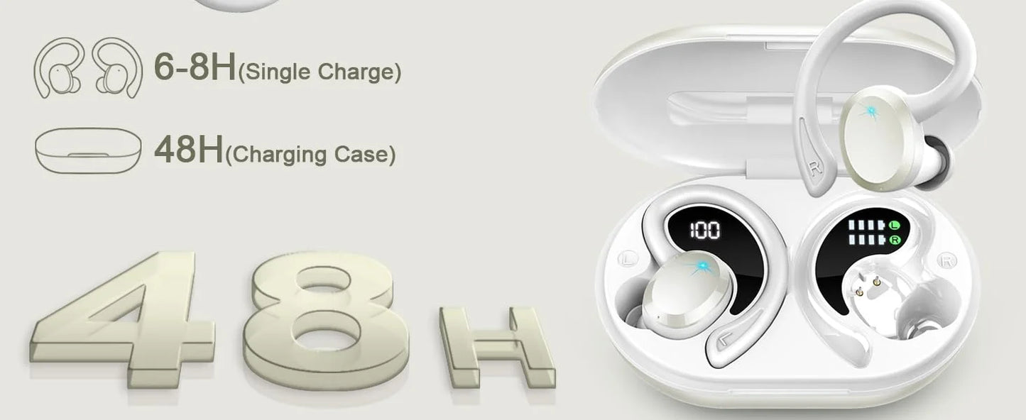 Wireless Earbuds, Bluetooth 5.3 On-Ear Headset Noise Cancelling Mic/48H Playtime Sports Headphones for Workout/Running