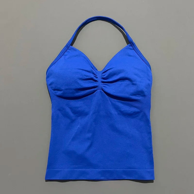 Histello Longline Strappy Top Women Sports Yoga Vest Fitness Tank Top/Gym Beautiful Open Back Bra Running Workout Halter