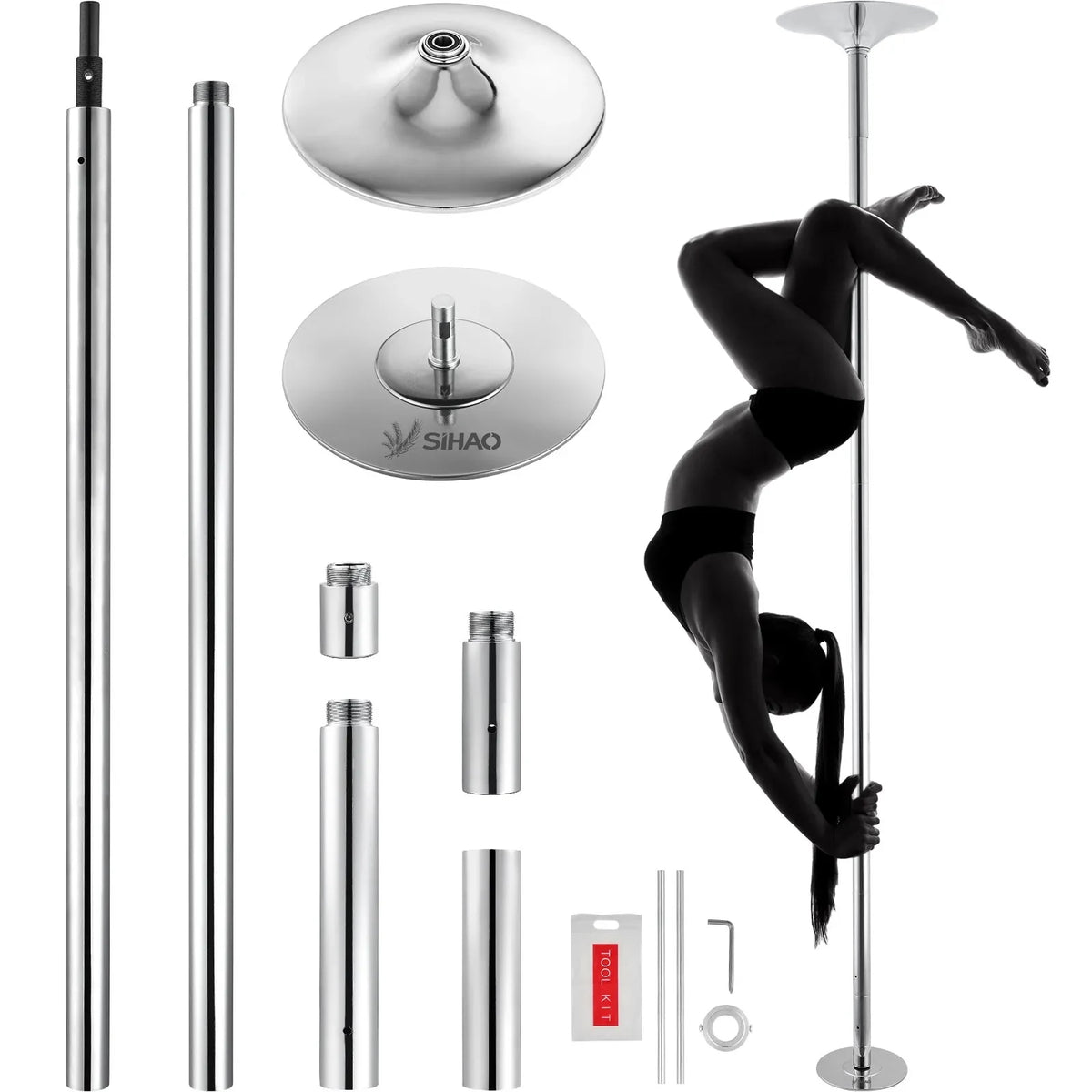 SIHAO Stainless Steel Dance Pole Kit Height Adjustable Spinning & Static Pole/Portable Dance Fitness Equipment for Home