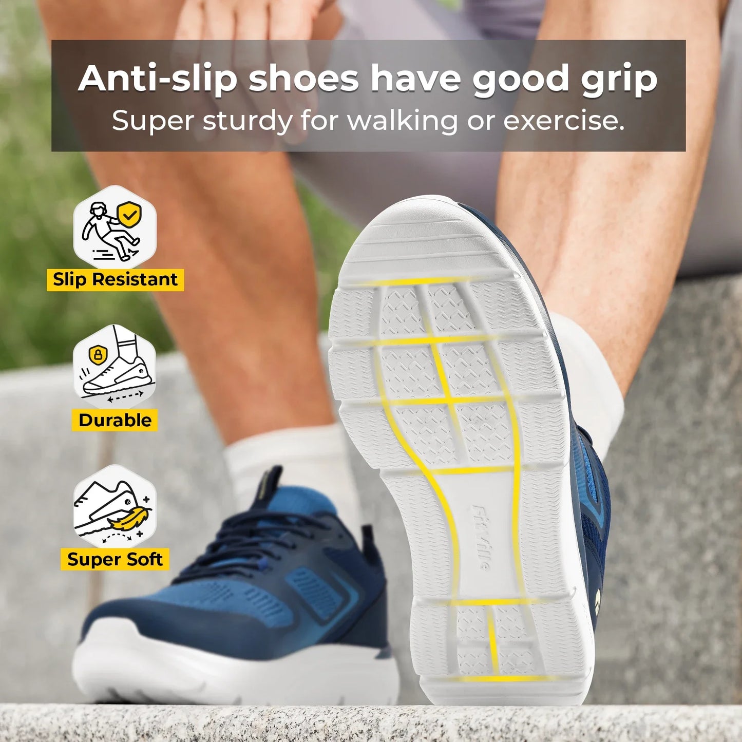 Men's Running Shoes Wide Toe 2E Lightweight Non-Slip Walking/Sport Shoe Cushioning Slip-On Comfortable Breathable Sneakers