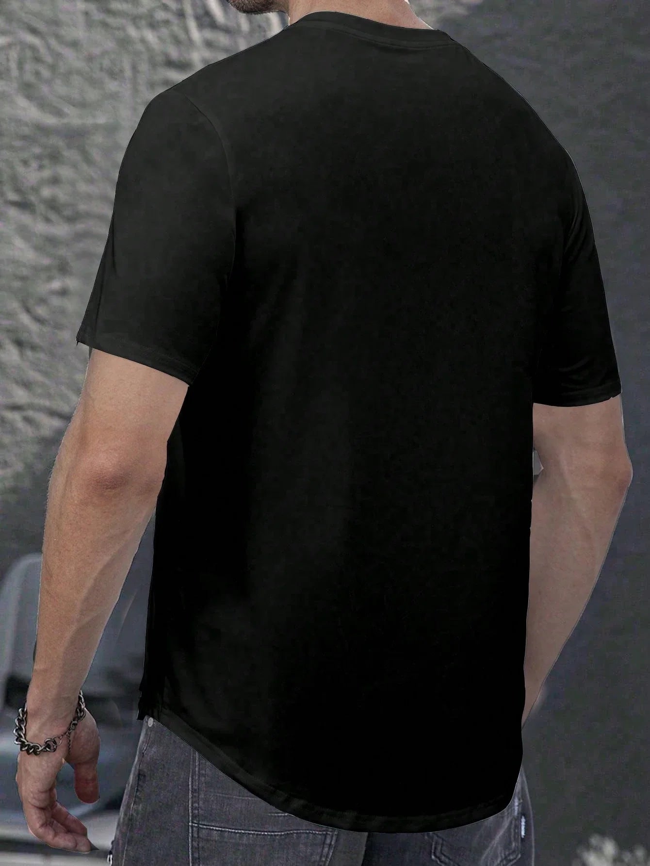 Men Notch Neck Slim Fit/Black T-Shirt Casual Gym Top