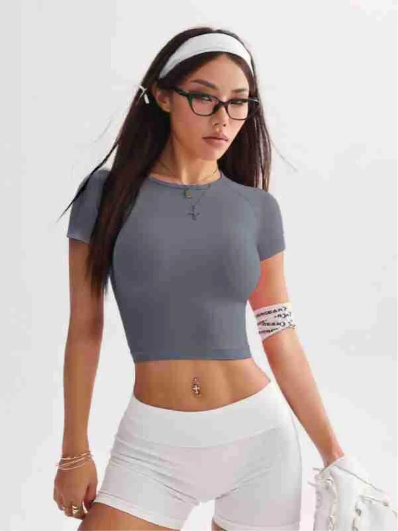 Yoga short-sleeved women's tight-fitting short yoga wear/casual quick-drying sports T-shirt running fitness top