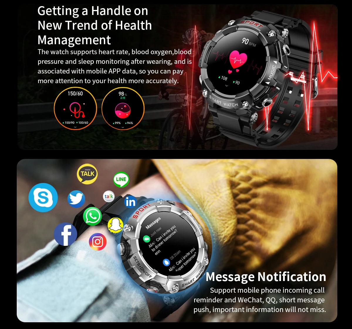 LaNikar Smart Watch AMOLED Display With In-Ear Bluetooth Headset/Heart Rate Blood Pressure Oxygen Saturation Monitoring HD Audio