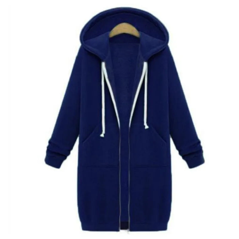 Autumn and Winter Women's Clothing American Hooded/Long-sleeved Medium and Long Sweater Fleece Jacket