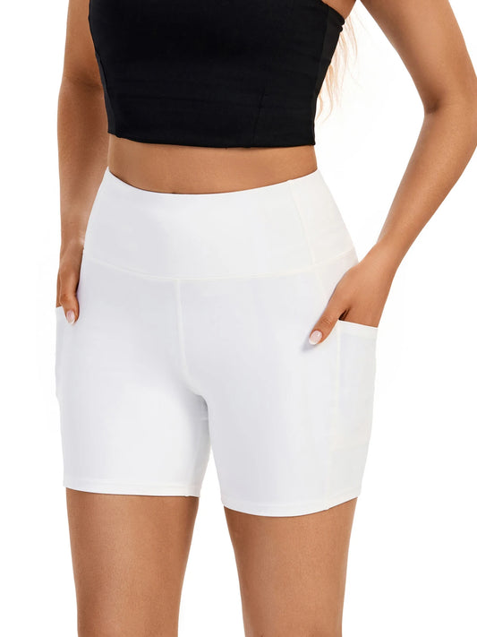 Women's S High Waist Shorts with Pocket Gym Yoga Exercise Running/Riding Tights Sweat-Absorbent Breathable Shorts