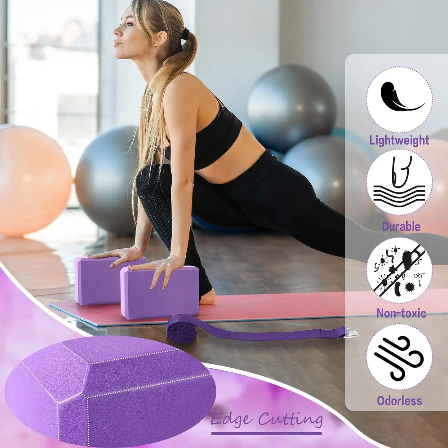30 Pack Yoga Block and Strap Set 15 Pcs Non-Slip Yoga Blocks with 15 Pcs/Metal D Ring Stretching Exercise Workout Fitness Access
