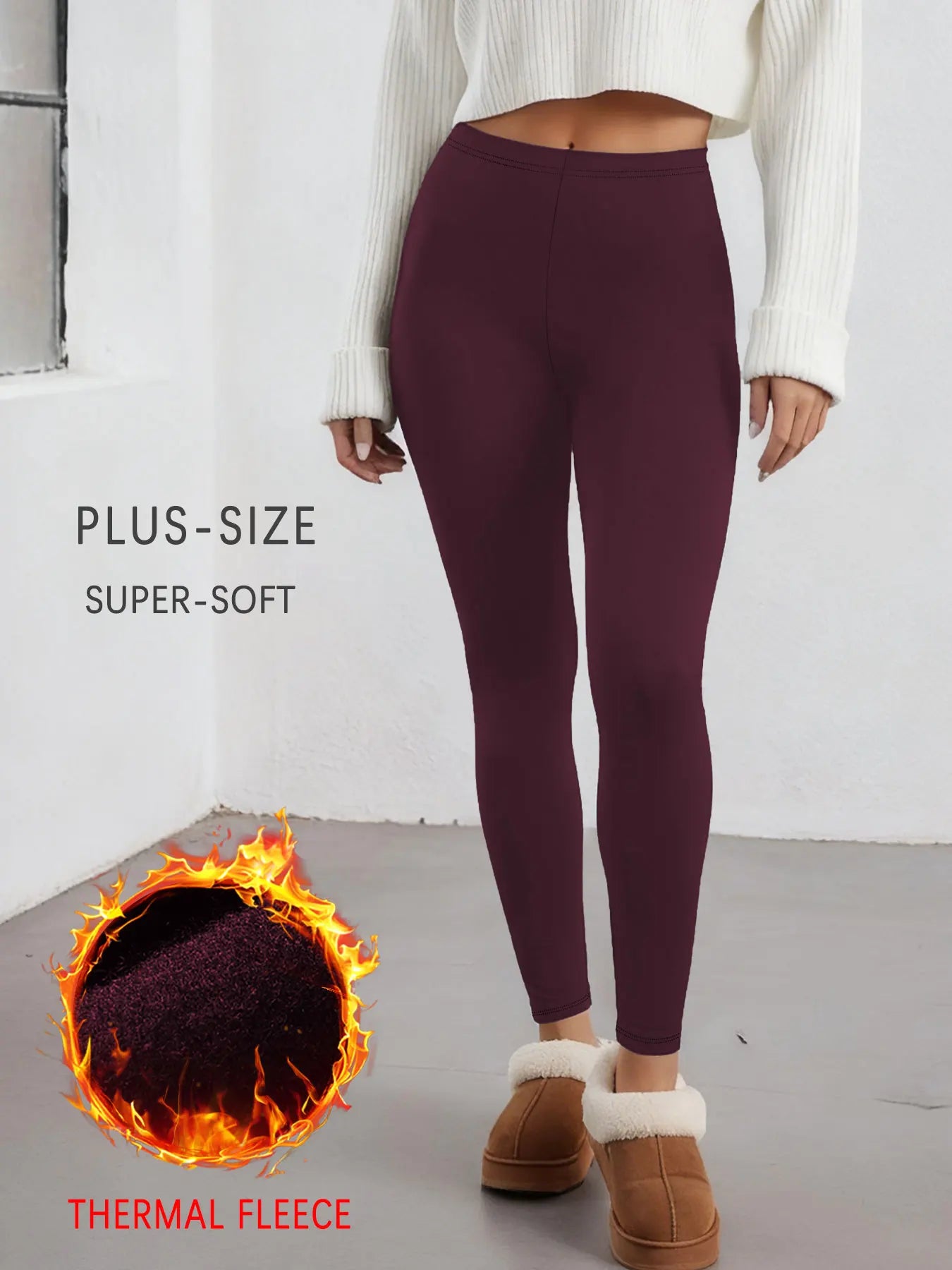 Plus Size Thermal running leggings with fleece interior for women/Low Rise design provides warmth and comfort for winter