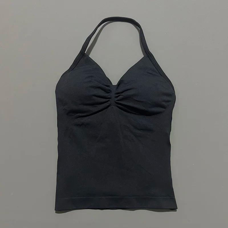 Histello Longline Strappy Top Women Sports Yoga Vest Fitness Tank Top/Gym Beautiful Open Back Bra Running Workout Halter