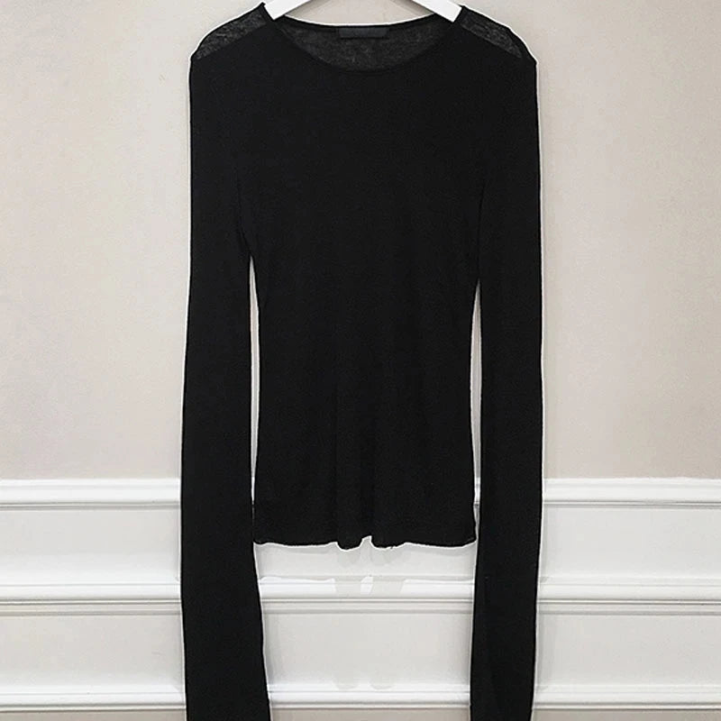 Women's Long Sleeve Slim Fit/T-shirt Elastic Soft Casual Top for Daily Wear