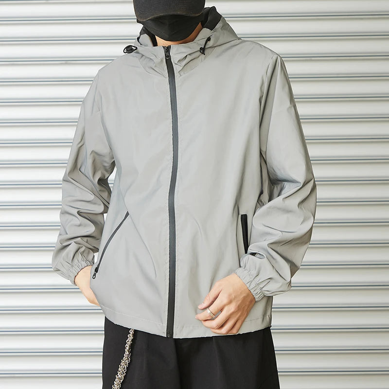 Night Reflective Clothes Spring New Men's Hooded Jacket Outdoor/Run Casual Windproof Coat Couples Hip-hop Streetwear S-5XL
