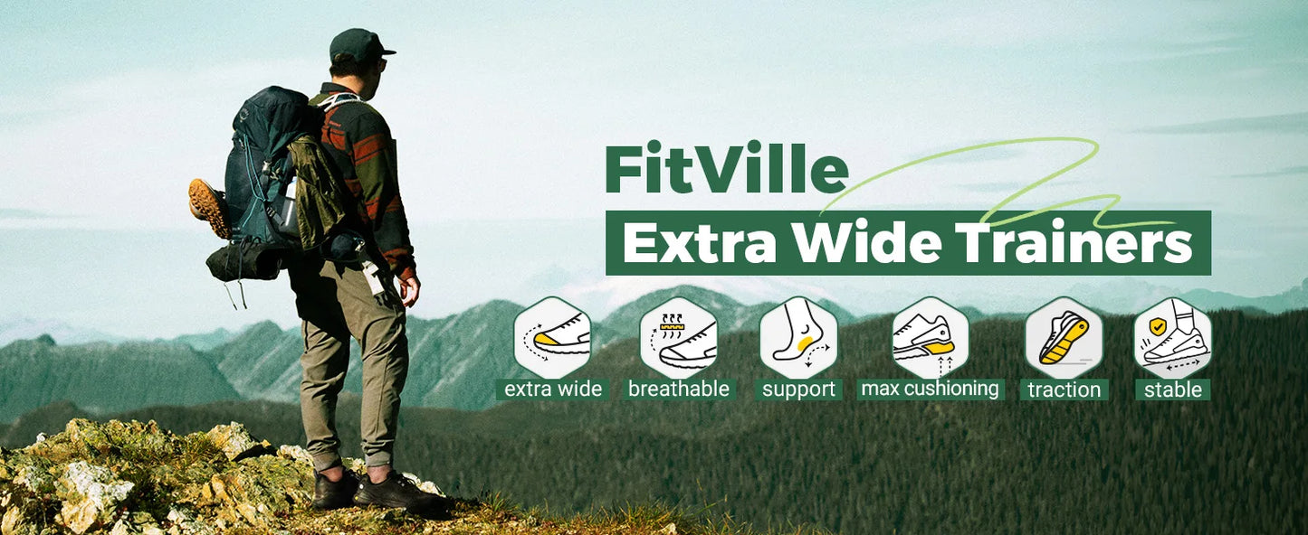 Fittington Wide Shoes For Man  Breathable Mesh Upper Sneakers/Non-Slip Trekking Hiking Walking Shoes With High Arch Support