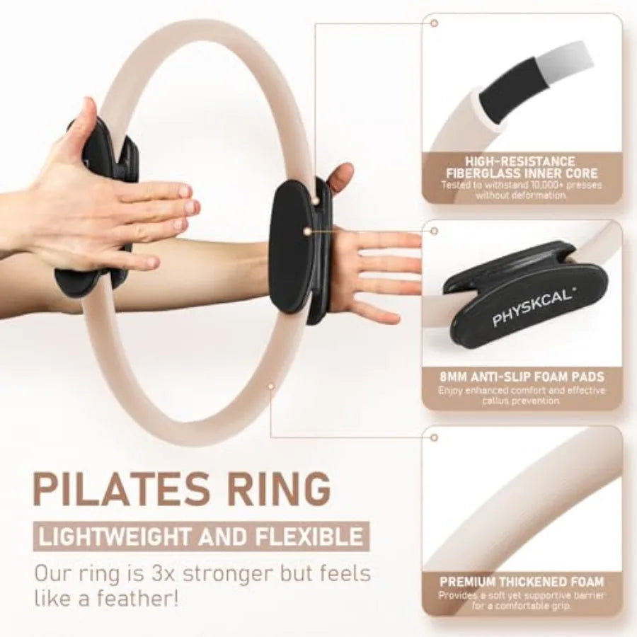 15-Inch Pilates Ring with Core Ball Resistant Loops/and Flex Bands Home Workout Kit in Black for Effective Training