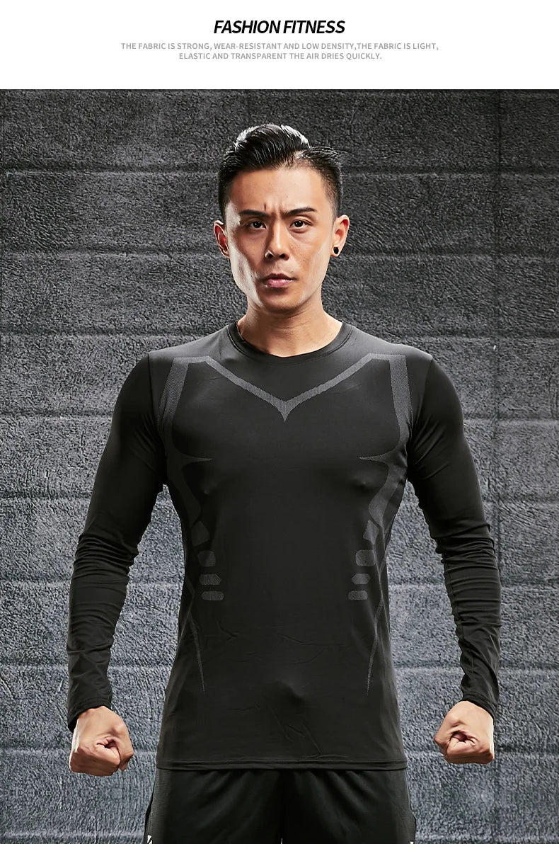 Men's Gym Compression Shirt Male Rash guard Fitness Long Sleeves/Running Clothes Homme T Shirt Football Jersey Sportswear Dry Fit
