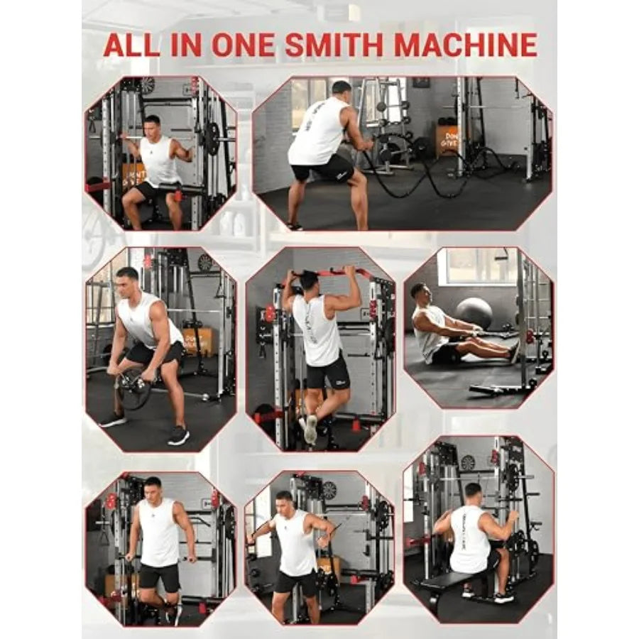 Smith Machine Home Gym All in One Power Cage 2200LBS Workout Equipment/Multifunctional Gym with Squat Rack Cable System LAT Pull