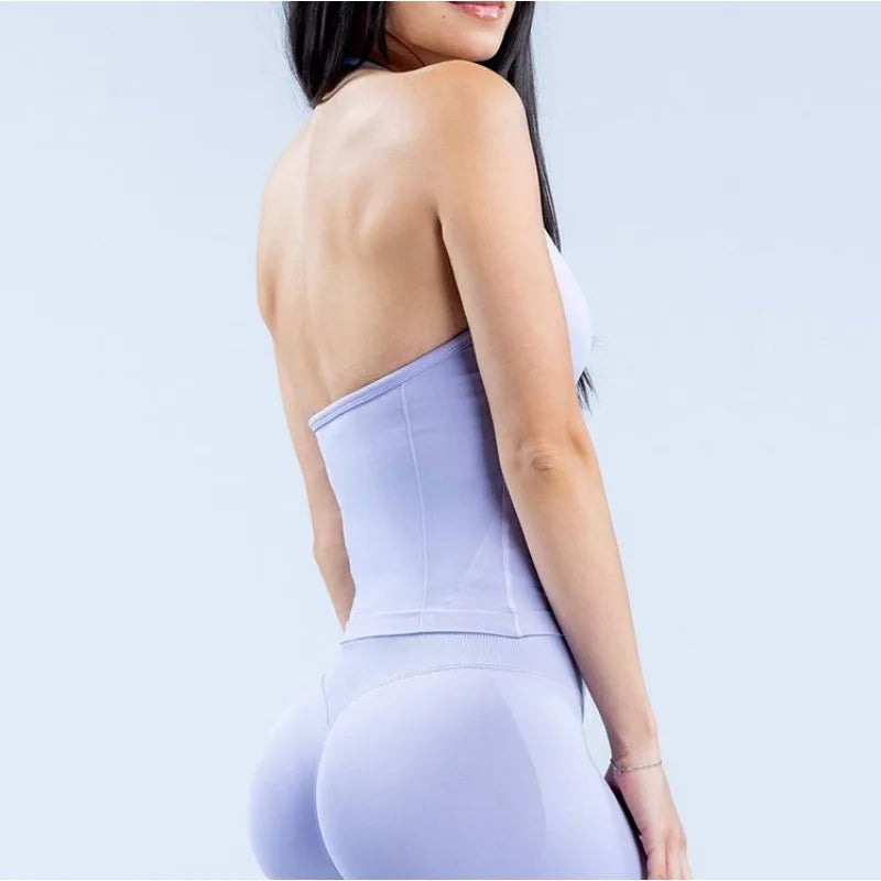 Gym Beautiful Open Back Bra Running Workout Halter Impact/Longline Strappy Top Sports Yoga Vest Women's Fitness Tank Top