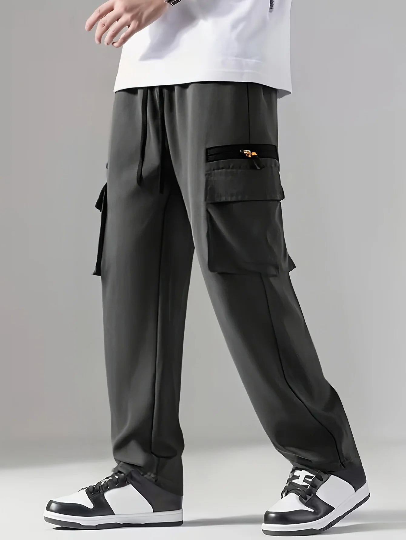 6 pieces of men's regular outdoor pants, work pants fashionable pants/and sports pants multi pocket drawstring elastic waist casual pants