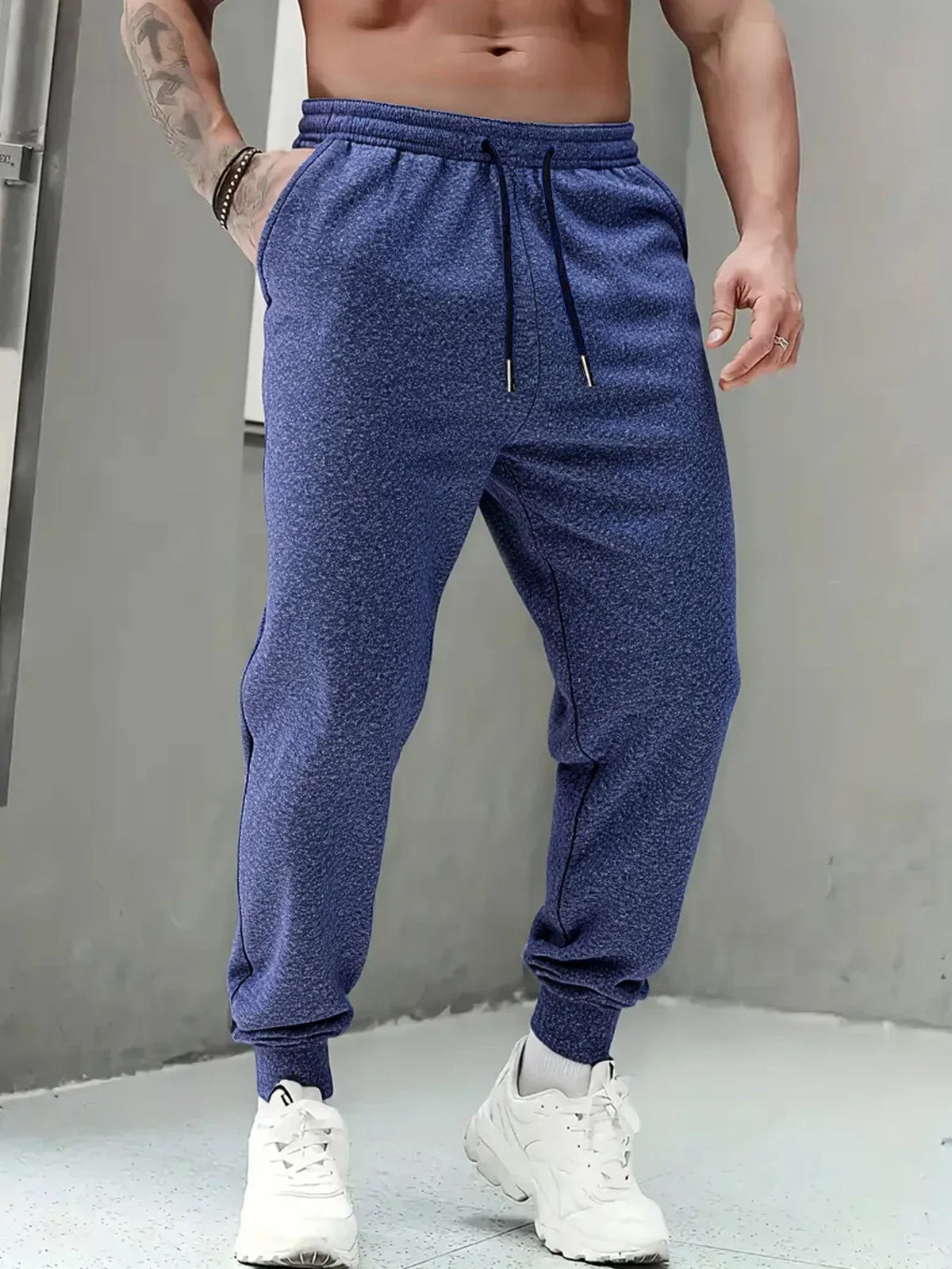 2Pcs In Set Men Fleece Lined Jogger Sweatpants Thick Warm Elastic Waist/Drawstring Tapered Pants Casual Athletic Winter Wear